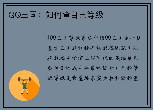 QQ三国：如何查自己等级
