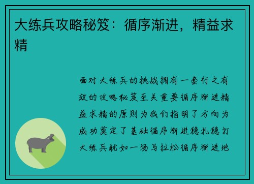 大练兵攻略秘笈：循序渐进，精益求精